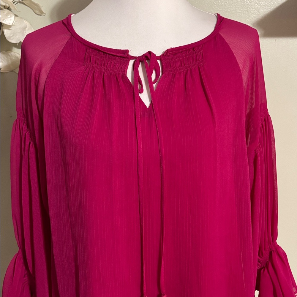 Gibson Latimer Fuchsia Tie Front Blouse - Picture 2 of 5